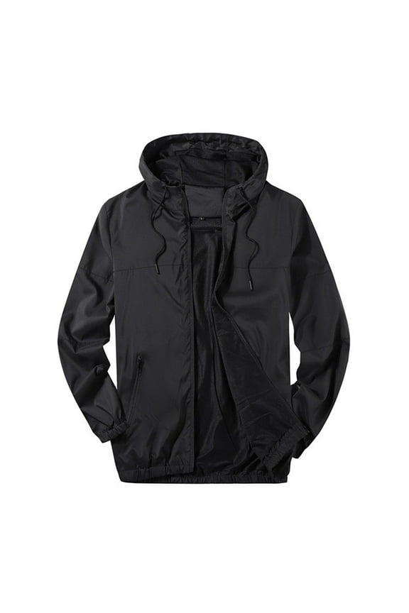 Mens Hooded Mesh Athletic Jacket Lightweight Full-Zip Pockets Jacket Casual Workout Long Sleeve Clothes Fashion 2025 Trendy Classic Solid Coat Crew Neck Design Black XL