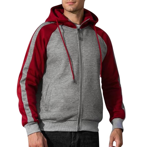 HOOMEUMY Mens Hooded Padded Jacket Deals Stand Collar Jacket Loose Fit Design Casual Workout Raglan Sleeve Clothes Fashion 2024 Trendy Colorblocked Coat Gray M