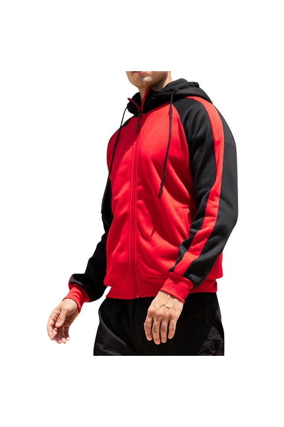 Mens Hooded Padded Jacket Stand Collar Jacket Loose Fit Design Casual Workout Raglan Sleeve Clothes Fashion 2025 Trendy Colorblocked Coat Red L