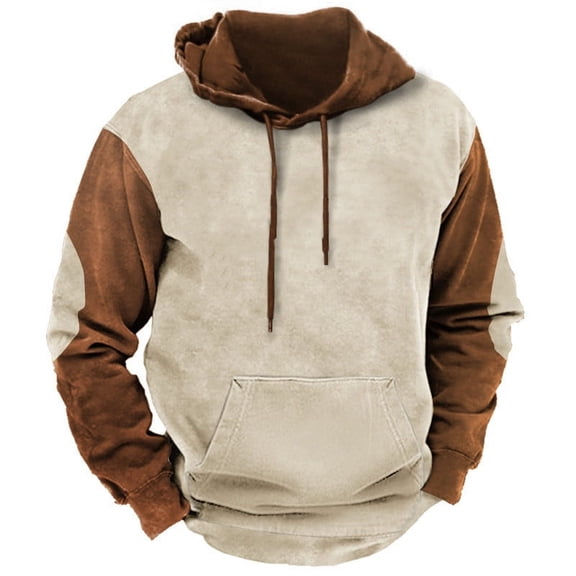 HOOMEUMY Mens Hooded Pullover Sweatshirts Fashion 2025 Trendy Classic Solid Design Crew Neck Tops Drawstring Blouse Casual Basic Drop Shoulder Shirts Beige XXXL