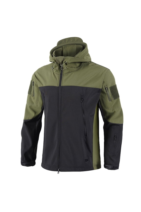 Mens Hooded Rain Jacket Waterproof Windproof Softshell Jacket Casual Workout Long Sleeve Clothes Fashion 2025 Trendy Colorblocked Coat Stand Collar Design Green XXL