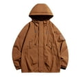 thumbnail image 1 of HOOMEUMY Mens Hooded Rain Jacket Workout Drop Shoulder Clothes Fashion 2025 Trendy Classic Solid Coat Crew Neck Design Warm Zipper Pockets Loose Fit Jacket Casual Brown XXXL, 1 of 6
