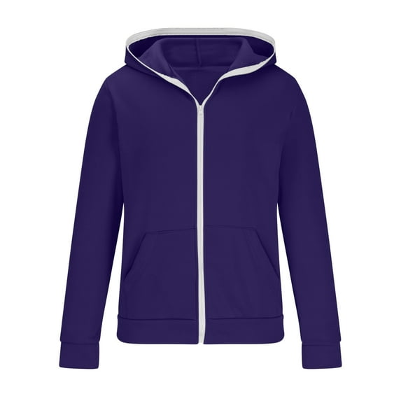 HOOMEUMY Mens Hoodie Athletic Jacket 2025 Trendy Classic Solid Coat Front Open Jacket Zipper Design Casual Workout Drop Shoulder Clothes Fashion Purple M