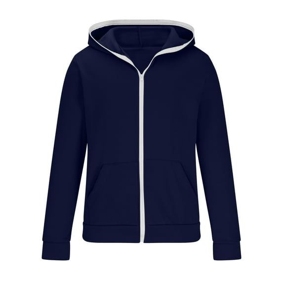 HOOMEUMY Mens Hoodie Athletic Jacket Classic Solid Coat Front Open Jacket Zipper Design Casual Workout Drop Shoulder Clothes Fashion 2025 Trendy Dark Blue XXL