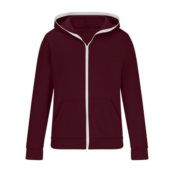 HOOMEUMY Mens Hoodie Athletic Jacket Front Open Jacket Zipper Design Casual Workout Drop Shoulder Clothes Fashion 2025 Trendy Classic Solid Coat Red L