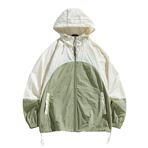 HOOMEUMY Mens Hoodie Athletic Jacket Fashion 2025 Trendy Colorblocked Coat Crew Neck Jacket Sun Protection Design Casual Workout Raglan Sleeve Clothes Army Green M