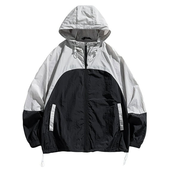 HOOMEUMY Mens Hoodie Athletic Jacket Workout Raglan Sleeve Clothes Fashion 2025 Trendy Colorblocked Coat Crew Neck Jacket Sun Protection Design Casual Black M