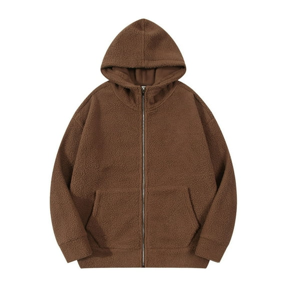 HOOMEUMY Mens Hoodie Fleece Jacket Drop Shoulder Clothes Fashion 2025 Trendy Classic Solid Coat Crew Neck Jacket Fitness Design Casual Workout Yellow M