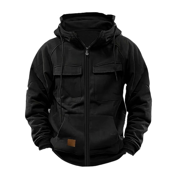 HOOMEUMY Mens Hoodie Sweatshirts Deals Classic Solid Blouse Crew Neck Tops Pockets Design Casual Basic Raglan Sleeve Shirts Fashion 2024 Trendy Black S