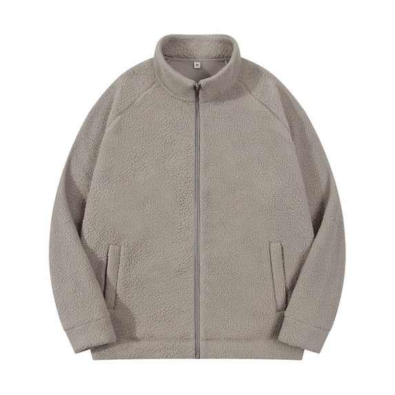 HOOMEUMY Mens Hoodless Fleece Jacket 2025 Trendy Classic Solid Coat Stand Collar Jacket Fitness Design Casual Workout Raglan Sleeve Clothes Fashion Gray L
