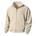 thumbnail image 1 of HOOMEUMY Mens Hoodless Fleece Jacket 2025 Trendy Classic Solid Coat Stand Collar Design Loose Fit Zipper Lightweight Jacket Casual Workout Drop Shoulder Clothes Fashion Beige XL, 1 of 7