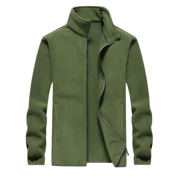 HOOMEUMY Mens Hoodless Fleece Jacket Lightweight Design Casual Workout Long Sleeve Clothes Fashion 2025 Trendy Classic Solid Coat Stand Collar Jacket Green XL