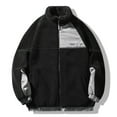 thumbnail image 1 of HOOMEUMY Mens Hoodless Fleece Jacket Stand Collar Jacket Thicken Design Casual Workout Drop Shoulder Clothes Fashion 2025 Trendy Color Block Coat Black XXL, 1 of 3