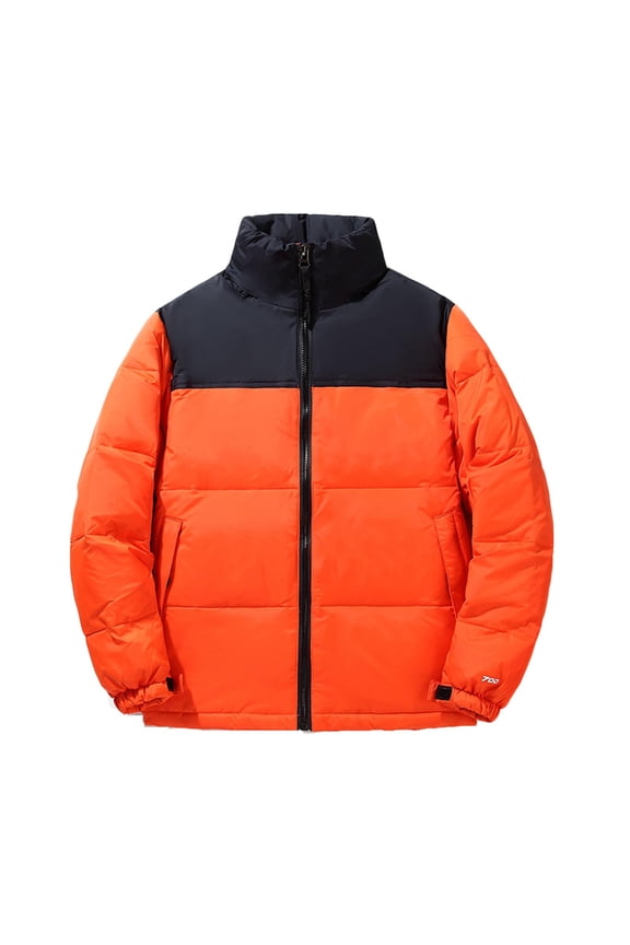 Mens Hoodless Down Jackets Stand Collar Jacket Lightweight Design Casual Workout Long Sleeve Clothes Fashion 2025 Trendy Colorblocked Coat Orange L