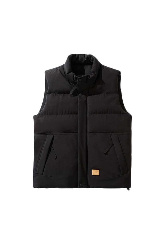 Mens Hoodless Warm Down Vest Workout Sleeveless Clothes Fashion 2025 Trendy Classic Solid Coat Stand Collar Jacket Lightweight Design Casual Black M