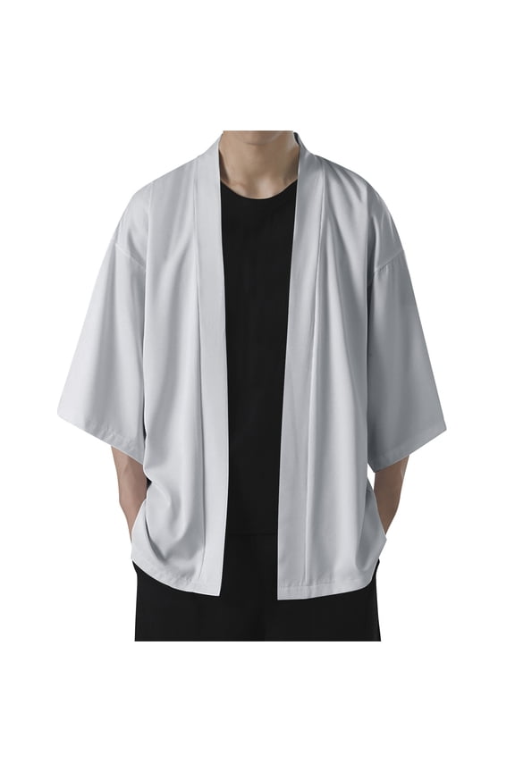 Mens Ice Silk Cardigan Jacket Sun Protection Jacket Casual Workout Drop Shoulder Clothes Fashion 2025 Trendy Classic Solid Coat Open Front Design Gray XXXL