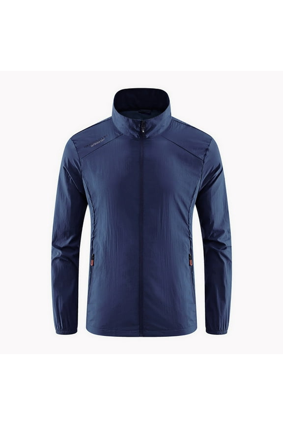 Mens Ice Silk Jacket Fashion 2025 Trendy Classic Solid Coat Standing Collar Jacket Sun Protection Design Casual Workout Long Sleeve Clothes Blue M