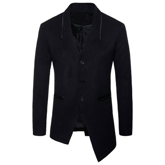 HOOMEUMY Mens Irregular Hem Suit Coat Fashion 2025 Trendy Classic Solid Coat Stand Collar Jacket Tweed Design Casual Workout Long Sleeve Clothes Black M