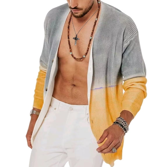 HOOMEUMY Mens Knitted Cardigan Jacket Colorblocked Coat Front Open Jacket Loose Fit Design Casual Workout Drop Shoulder Clothes Fashion 2025 Trendy Gray M