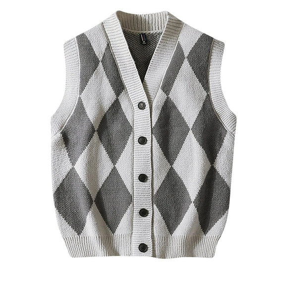 HOOMEUMY Mens Knitted Cardigan Sweaters Vest Sleeveless Shirts Fashion 2025 Trendy Colorblocked Design V-Neck Tops Stretch Blouse Casual Basic Gray XXL
