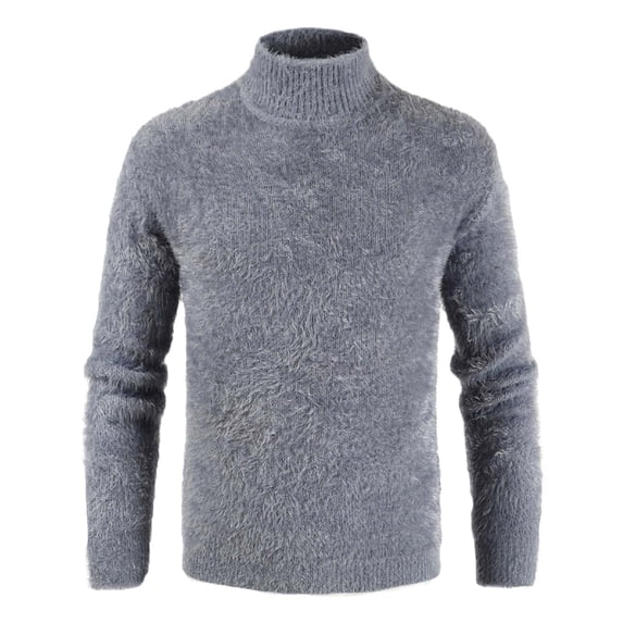 HOOMEUMY Mens Knitted Fleece Sweater 2025 Trendy Classic Solid Design Stand Collar Tops Slim Fit Blouse Casual Basic Long Sleeve Shirts Fashion Gray XXL