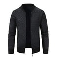 thumbnail image 1 of HOOMEUMY Mens Knitted Hoodless Jacket Stand Collar Design Slim Fit Zipper Pockets Jacket Casual Workout Long Sleeve Clothes Fashion 2025 Trendy Plaid Coat Black XXL, 1 of 5