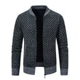 thumbnail image 1 of HOOMEUMY Mens Knitted Hoodless Jacket Long Sleeve Clothes Fashion 2025 Trendy Plaid Coat Stand Collar Design Slim Fit Zipper Pockets Jacket Casual Workout Gray M, 1 of 5