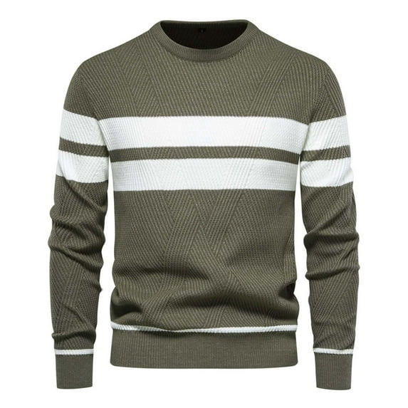 HOOMEUMY Mens Knitted Sweaters Basic Long Sleeve Shirts Fashion 2025 Trendy Striped Design Crew Neck Tops Comfortable Blouse Casual Green XXL