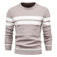 thumbnail image 1 of HOOMEUMY Mens Knitted Sweaters Comfortable Blouse Casual Basic Long Sleeve Shirts Fashion 2025 Trendy Striped Design Crew Neck Tops Beige XL, 1 of 4