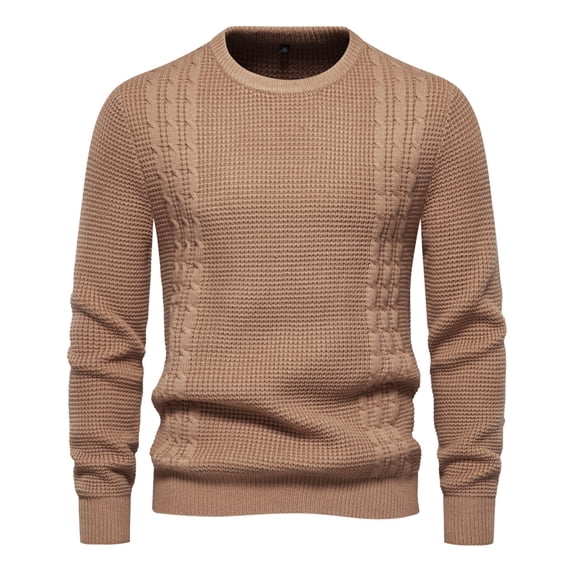 HOOMEUMY Mens Knitted Sweaters Long Sleeve Shirts Fashion 2025 Trendy Classic Solid Design Crew Neck Tops Waffle Blouse Casual Basic Yellow XL