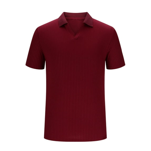 HOOMEUMY Mens Lapel Breathable Shirts Soft Relaxed Short Sleeve Basic Shirt Casual Lightweight Solid Color Blouses (Wine,S)