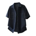 thumbnail image 1 of HOOMEUMY Mens Lapel Button Denim Thin Shirt Coat Solid Color Relaxed Casual Basic Shirt Soft Lightweight Short Sleeve Blouses (Dark Blue,XXXL), 1 of 4