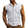 thumbnail image 1 of HOOMEUMY Mens Lapel Button Shirts Basic Shirt Casual Soft Lightweight Solid Color Relaxed Sleeveless Blouses (White,L), 1 of 7
