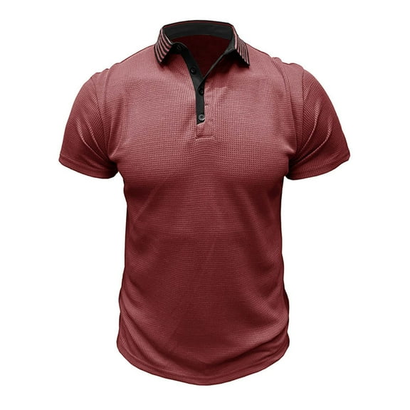 HOOMEUMY Mens Lapel Button Shirts Basic Shirt Solid Color Casual Short Sleeve Soft Lightweight Relaxed Blouses (Wine,XL)