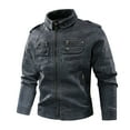 thumbnail image 1 of HOOMEUMY Mens Leather Jacket Classic Solid Coat Turndown Collar Jacket Pockets Design Casual Workout Long Sleeve Clothes Fashion 2025 Trendy Blue XXXL, 1 of 5