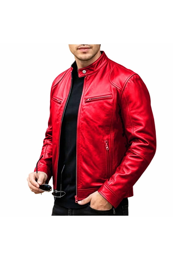 Mens Leather Jacket Moto Style Real Lambskin Leather Jacket Quilted Daily Classic Zip Up Biker Jacket for Men