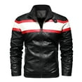 thumbnail image 1 of HOOMEUMY Mens Leather Jacket Workout Long Sleeve Clothes Fashion 2025 Trendy Colorblocked Coat Stand Collar Jacket Zipper Design Casual White XXXL, 1 of 5