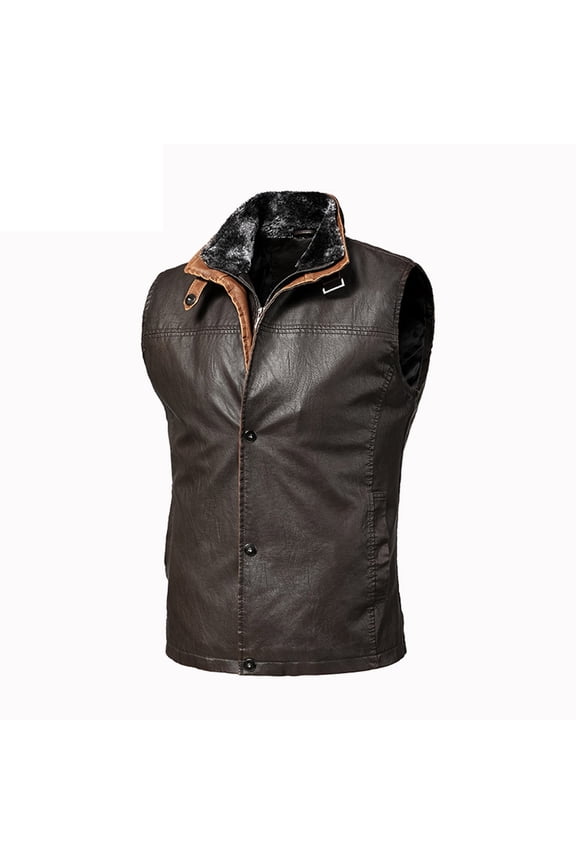Mens Leather Vest Fashion 2025 Trendy Classic Solid Coat Turndown Collar Jacket Thicken Design Casual Workout Sleeveless Clothes Brown XL