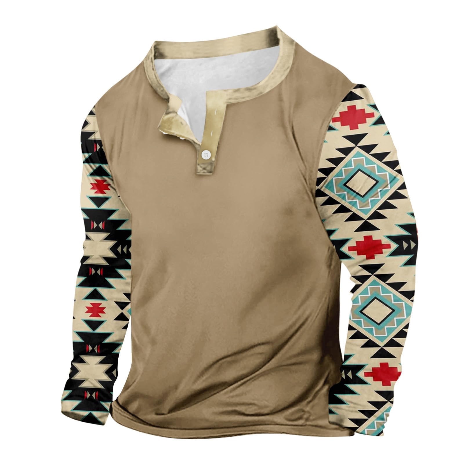 HOOMEUMY Mens Light Blouse Deals Casual Pullover Long Sleeve Shirts Fashion 2024 Trendy Pixel Ethnic Print Blouse Crew Neck Tops Slim fit Design Yellow S Walmart