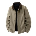 thumbnail image 1 of HOOMEUMY Mens Light Jackets Button Down Casual Cotton Barn Jacket Vintage Military Fall Outwear with Pockets, 1 of 6