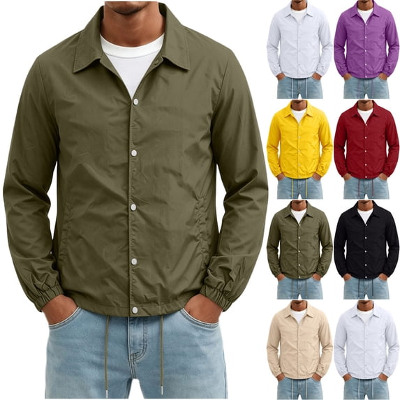 HOOMEUMY Mens Light Jackets Casual Stylish Windbreakers for Men Light Track Jacket Laydown Collar Fall Golf Coats