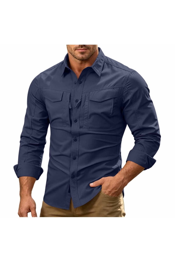 Mens Long Sleeve Rugged Shirts Ripstop Military Work Shirts Breathable Button Down Outdoor Hiking Shirt