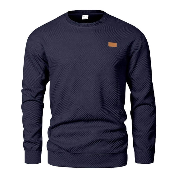 HOOMEUMY Mens Long Sleeve Shirt Comfy Long Sleeve Crew Neck Lightweight Spring Solid Color Waffle Knitted Sweatshirt Shirt (Navy,XXL)