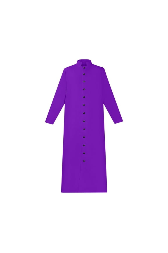Mens Medieval Robe 2025 Trendy Classic Solid Coat Stand Collar Jacket Buttons Design Casual Workout Long Sleeve Clothes Fashion Purple L