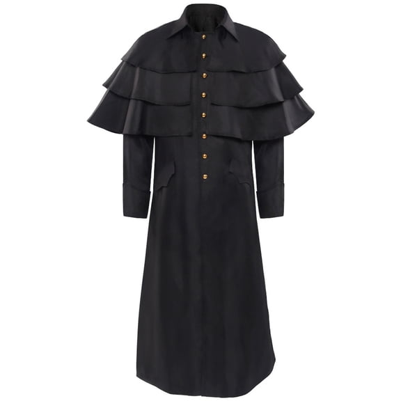 HOOMEUMY Mens Medieval Robe Classic Solid Coat Turndown Collar Jacket Slim Fit Design Casual Workout Flutter Sleeve Clothes Fashion 2025 Trendy Black XXL