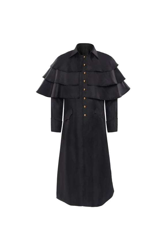 Mens Medieval Robe Classic Solid Coat Turndown Collar Jacket Slim Fit Design Casual Workout Flutter Sleeve Clothes Fashion 2025 Trendy Black XXL