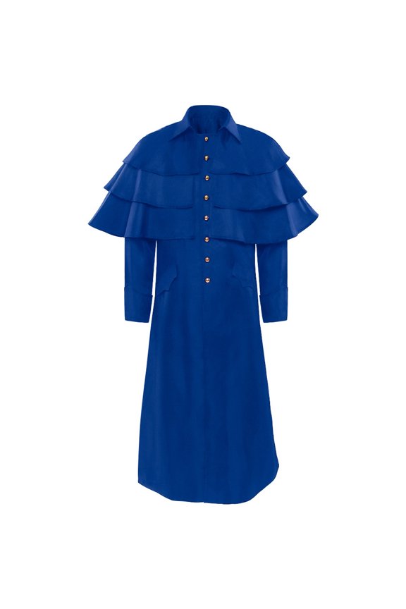 Mens Medieval Robe Fashion 2025 Trendy Classic Solid Coat Turndown Collar Jacket Slim Fit Design Casual Workout Flutter Sleeve Clothes Blue XXXL