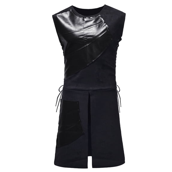 HOOMEUMY Mens Medieval Uniforms Deals Colorblocked Coat Crew Neck Jacket Slim Fit Design Casual Workout Sleeveless Clothes Fashion 2024 Trendy Black L