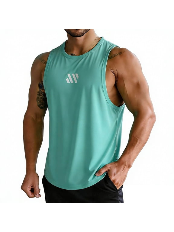 Mens Minimal Mark Sleeveless Workout Tank Tops Breathable Polyester Tops Solid Color Airy Summer Beach Travel Walking Daily Street Casual Outfit
