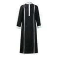 thumbnail image 1 of HOOMEUMY Mens Muslim Robe Deals Casual Workout Long Sleeve Clothes Fashion 2024 Trendy Striped Coat Crew Neck Jacket Chaplaincy Dresses Design Black XXXL, 1 of 8